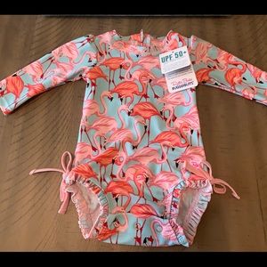 NWT RuffleButts Flamingo Rash Guard Swim